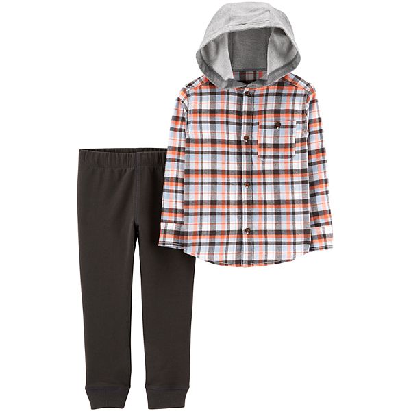Baby Boy Carter's Plaid Hooded Button Down Shirt & Pants Set