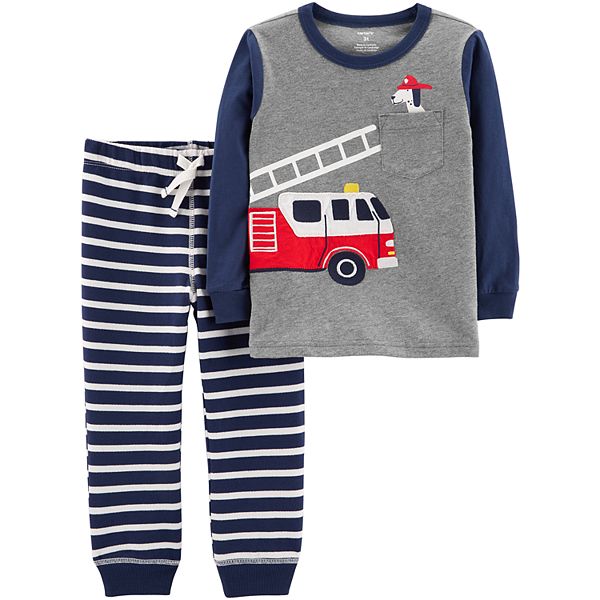 Baby Boy Carter's Fire Truck Pocket Tee & Striped Jogger Pants Set