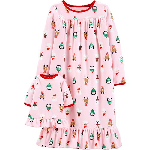 Toddler Girl Carter's Christmas Fleece Nightgown & Matching Doll