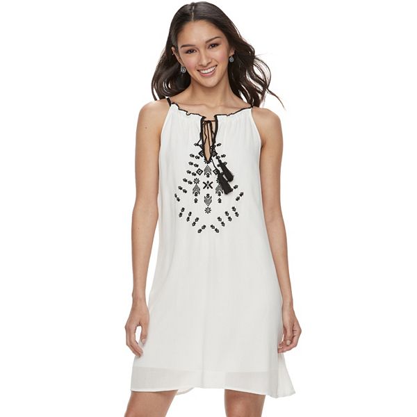 Juniors' Speechless Tie Front Embroidered Shift Dress