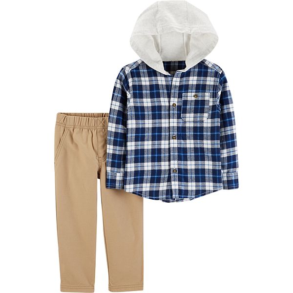 Baby Boy Carter's Plaid Hooded Button Down Shirt & Pants Set