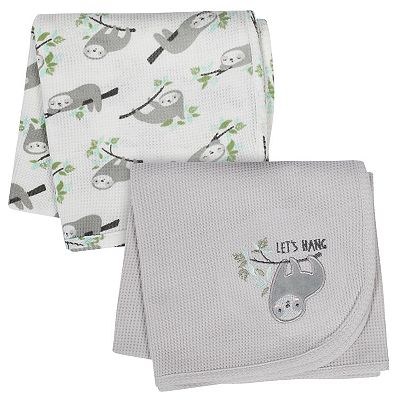 Just Born 2 pack Thermal Sloth Print Blankets