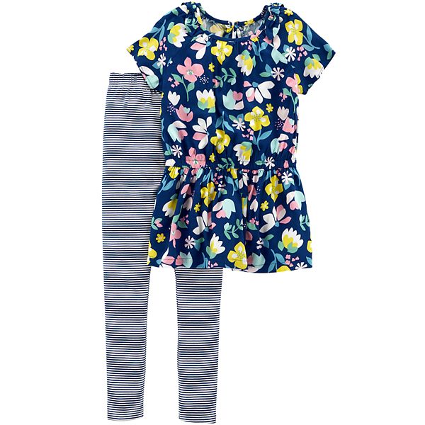 Girls 4-8 Carter's Floral Top & Striped Leggings Set