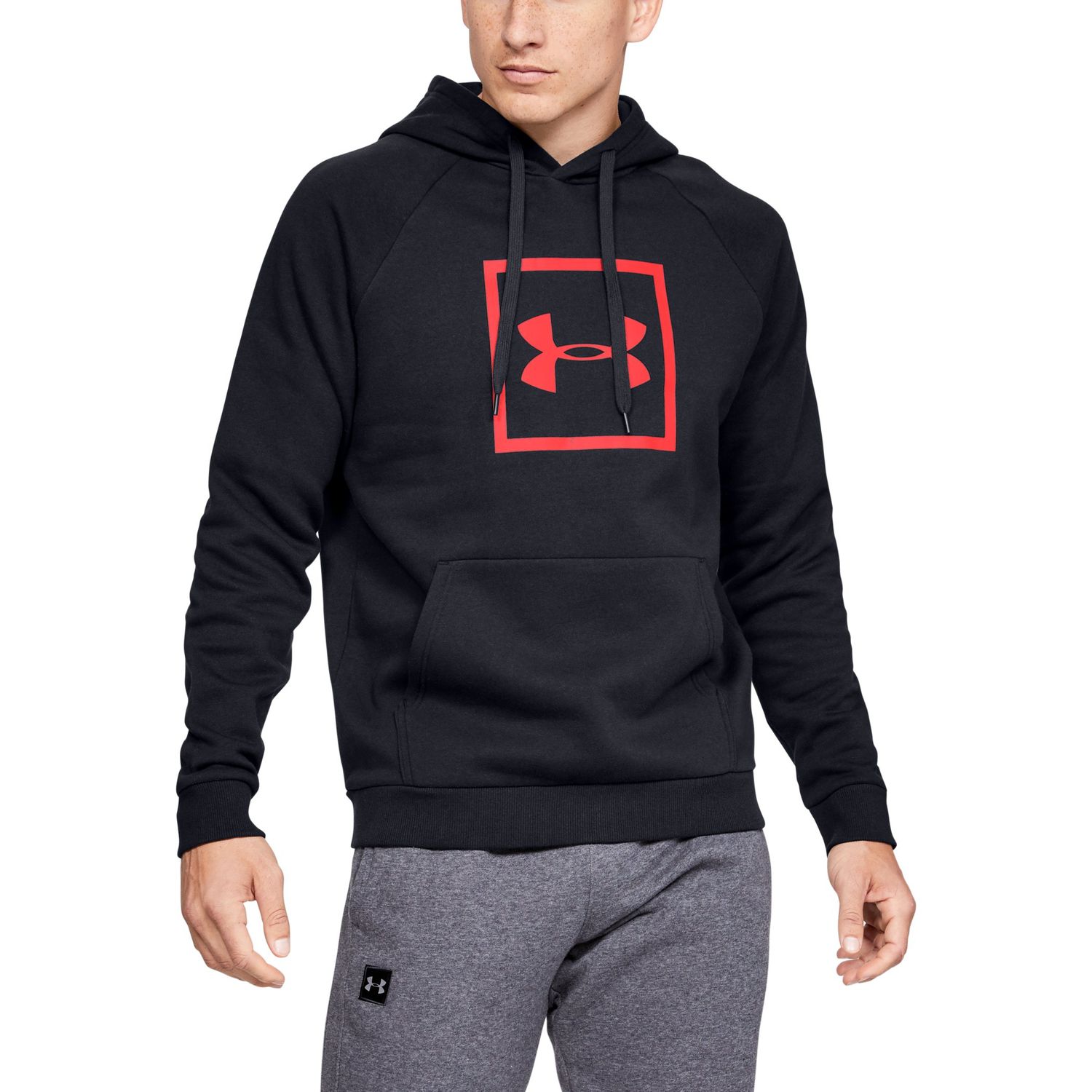 black under armour hoodie with red logo