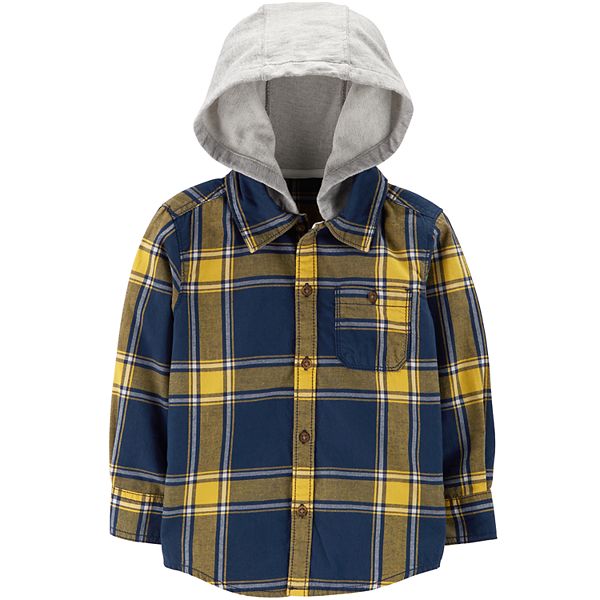 Toddler Boy Carter's Flannel Plaid Hooded Button Down Shirt