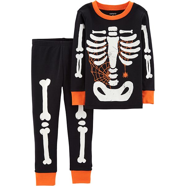 Carters Boys Halloween PJs Glow in the Dark Skeleton SpiderWeb Size 12 18 Months 