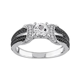 Stella Grace Sterling Silver Lab-Created White Sapphire & 1/4 Carat T.W. Diamond Split Shank Ring
