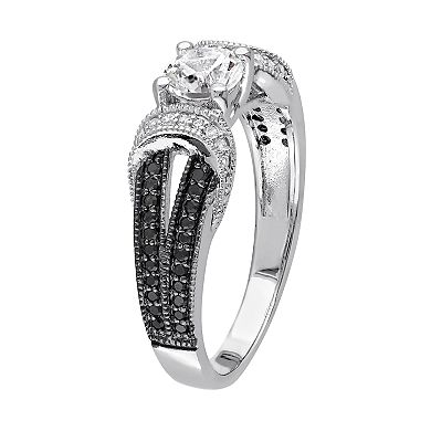 Stella Grace Sterling Silver Lab-Created White Sapphire & 1/4 Carat T.W. Diamond Split Shank Ring