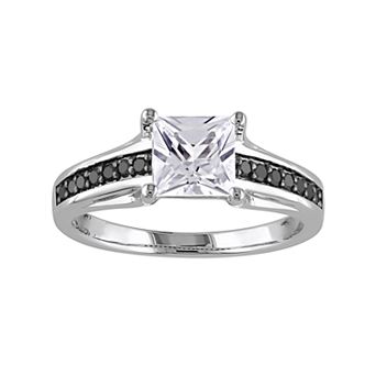 Stella Grace Sterling Silver 1/8 Carat T.W. Black Diamond & Lab-Created White Sapphire Ring