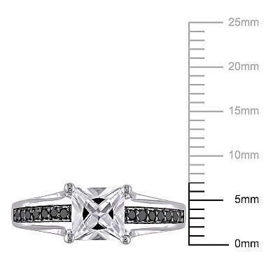 Stella Grace Sterling Silver Lab-Created White Sapphire & 1/8 Carat T.W. Black Diamond Ring