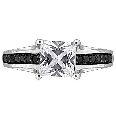 Stella Grace Sterling Silver Lab-Created White Sapphire & 1/8 Carat T.W. Black Diamond Ring