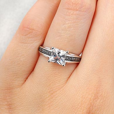 Stella Grace Sterling Silver Lab-Created White Sapphire & 1/8 Carat T.W. Black Diamond Ring