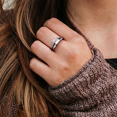 Stella Grace Sterling Silver Lab-Created White Sapphire & 1/8 Carat T.W. Black Diamond Ring
