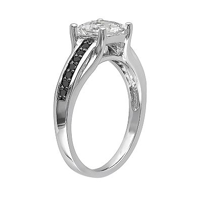 Stella Grace Sterling Silver Lab-Created White Sapphire & 1/8 Carat T.W. Black Diamond Ring