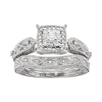 Stella Grace Sterling Silver 1/5 Carat T.W. Diamond Tiered Engagement Ring Set