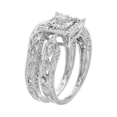 Stella Grace Sterling Silver 1/5 Carat T.W. Diamond Tiered Engagement Ring Set