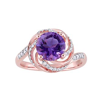 Stella Grace Rose Gold Tone Sterling Silver Amethyst & White Topaz Swirl Ring