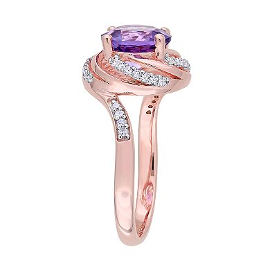 Stella Grace Rose Gold Tone Sterling Silver Amethyst & White Topaz Swirl Ring