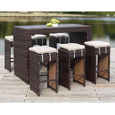 Safavieh Indoor / Outdoor Wicker Bar & Stool 7-piece Set