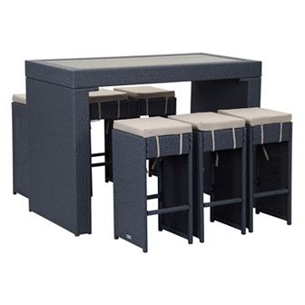 Safavieh Indoor / Outdoor Wicker Bar & Stool 7 pc Set