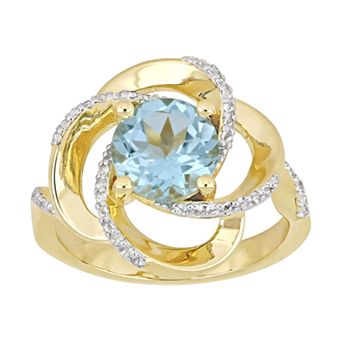 Stella Grace Gold Tone Sterling Silver Blue & White Topaz Swirl Ring