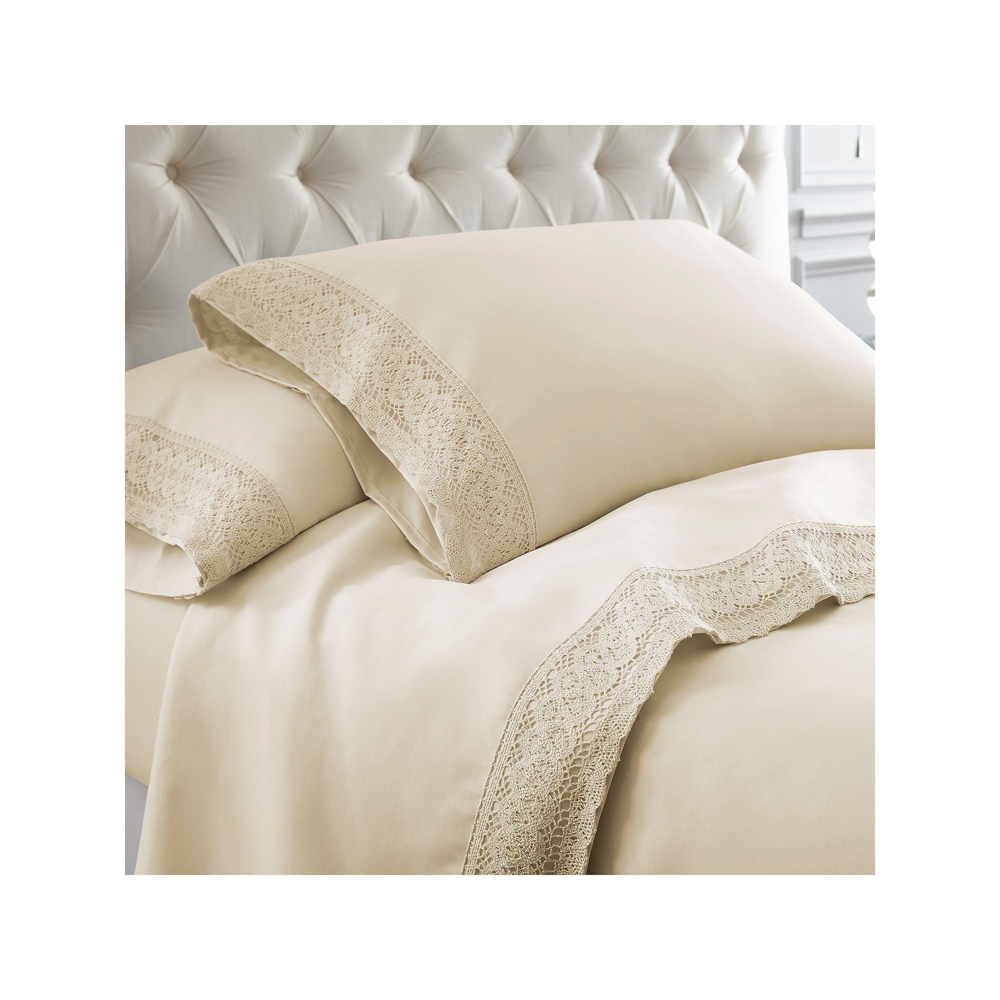 Pacific Coast Textiles Lace Microfiber Sheet Set, Beige