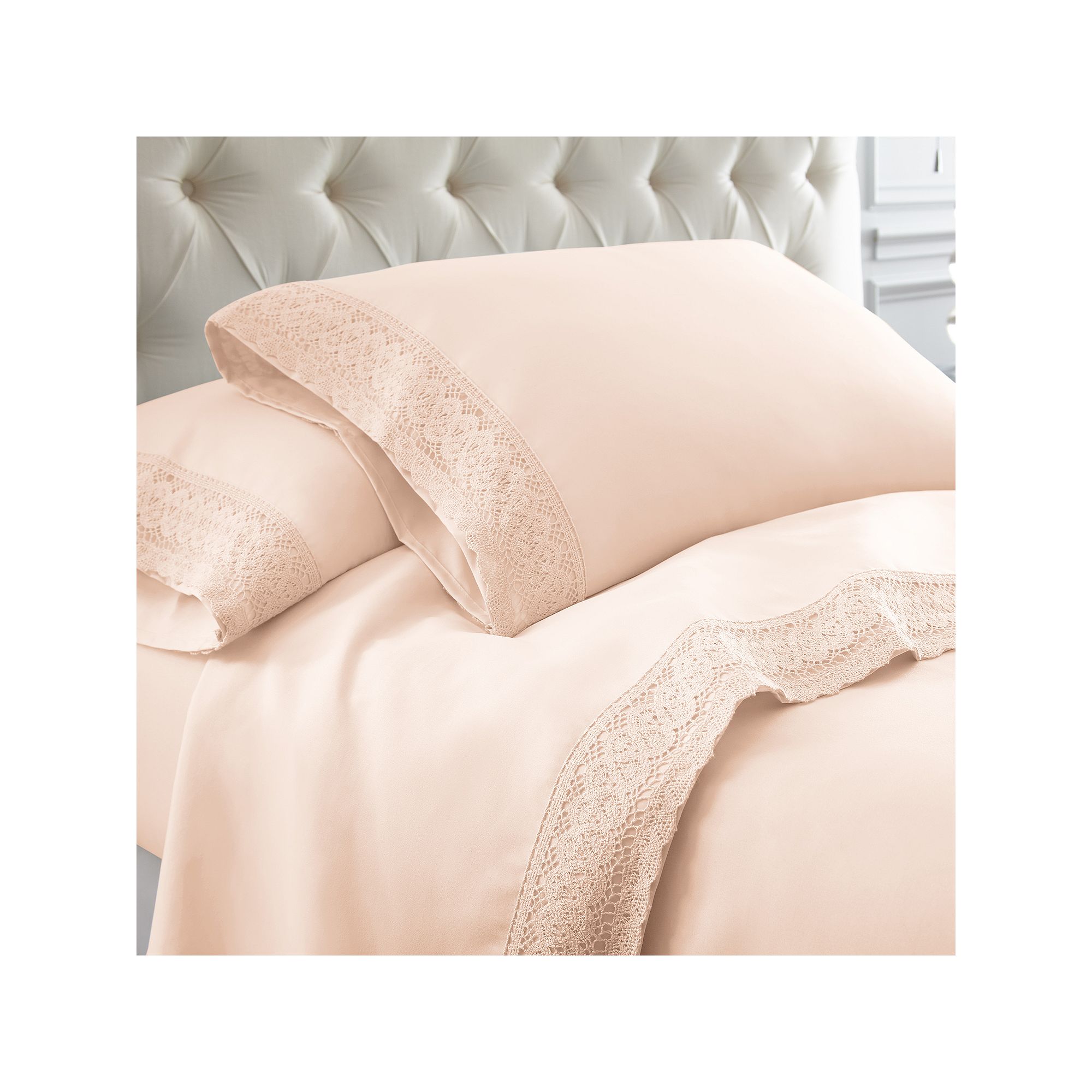 Pacific Coast Textiles Lace Microfiber Sheet Set, Pink