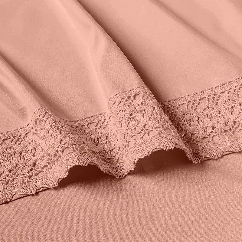 Pacific Coast Textiles Lace Microfiber Sheet Set, Pink, King Set