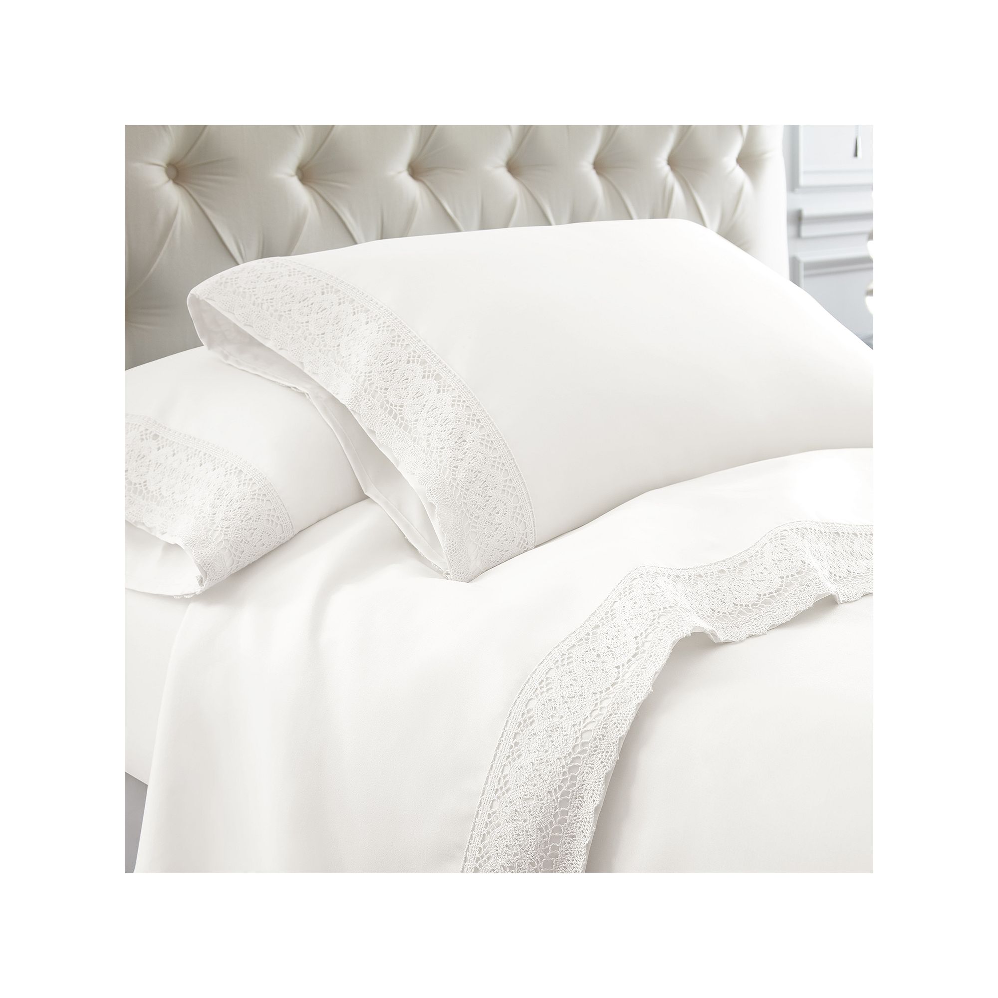 Pacific Coast Textiles Lace Microfiber Sheet Set, White