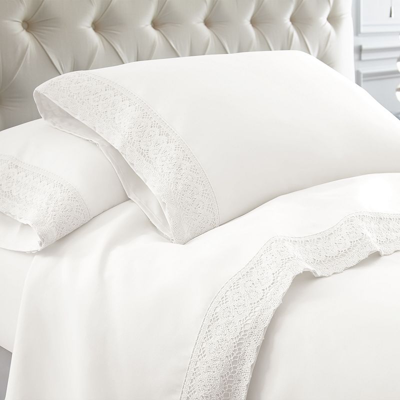 Pacific Coast Textiles Lace Microfiber Sheet Set, White, FULL SET