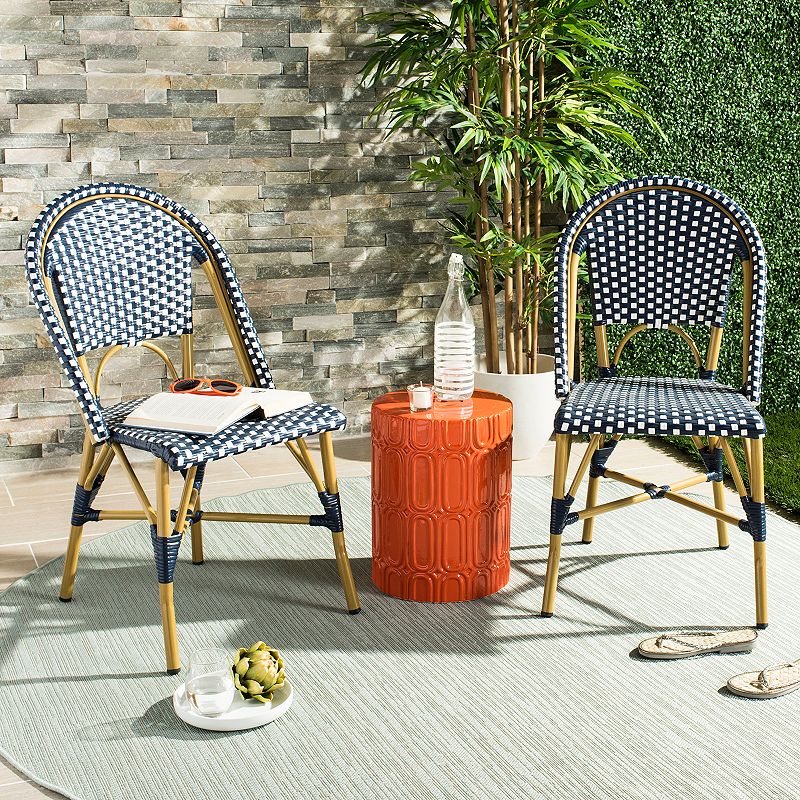 Safavieh Salcha Outdoor French Bistro Side Chair  Set of 2-Navy/White