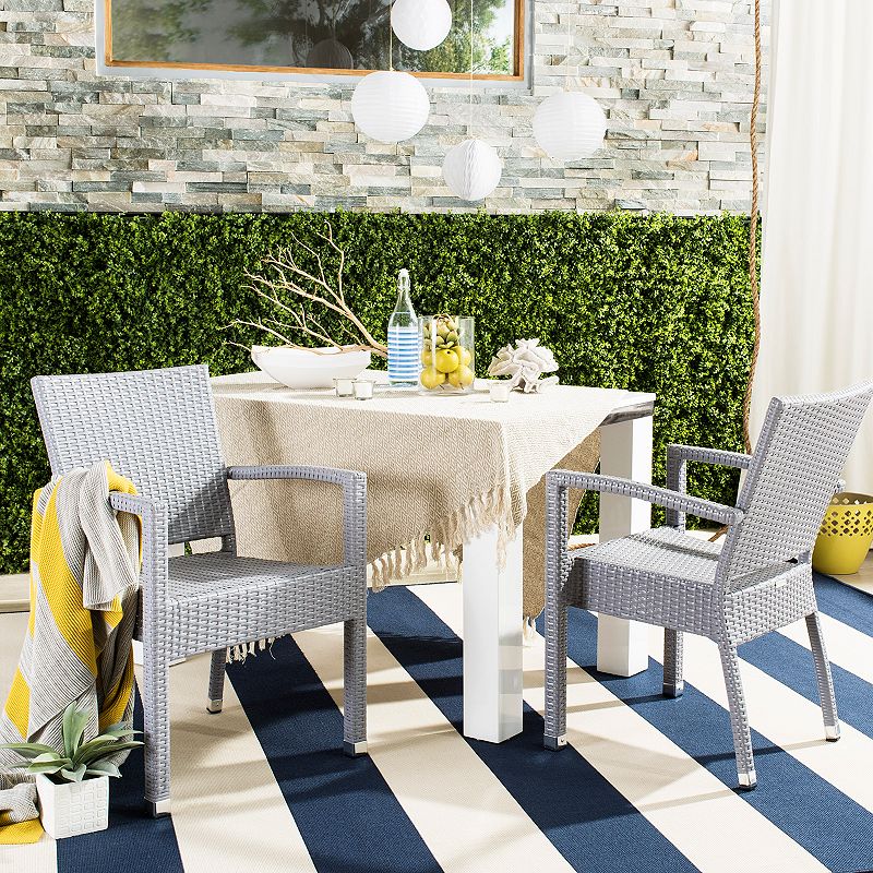Safavieh Indoor / Outdoor Stacking Wicker Arm Chair 2-piece Set, Gray