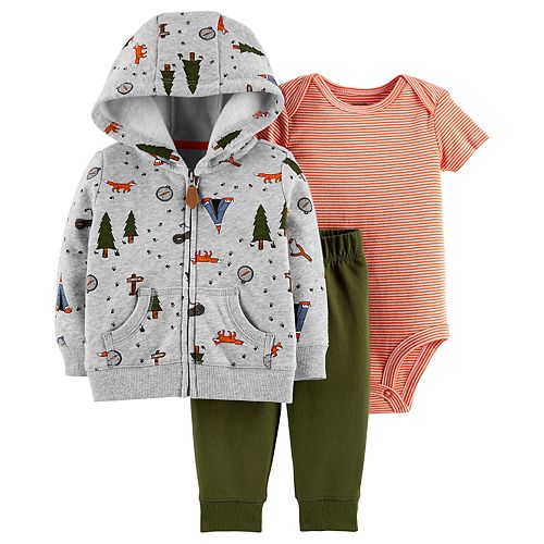 Baby Boy Carter's Camp Hoodie, Striped Bodysuit & Pants Set