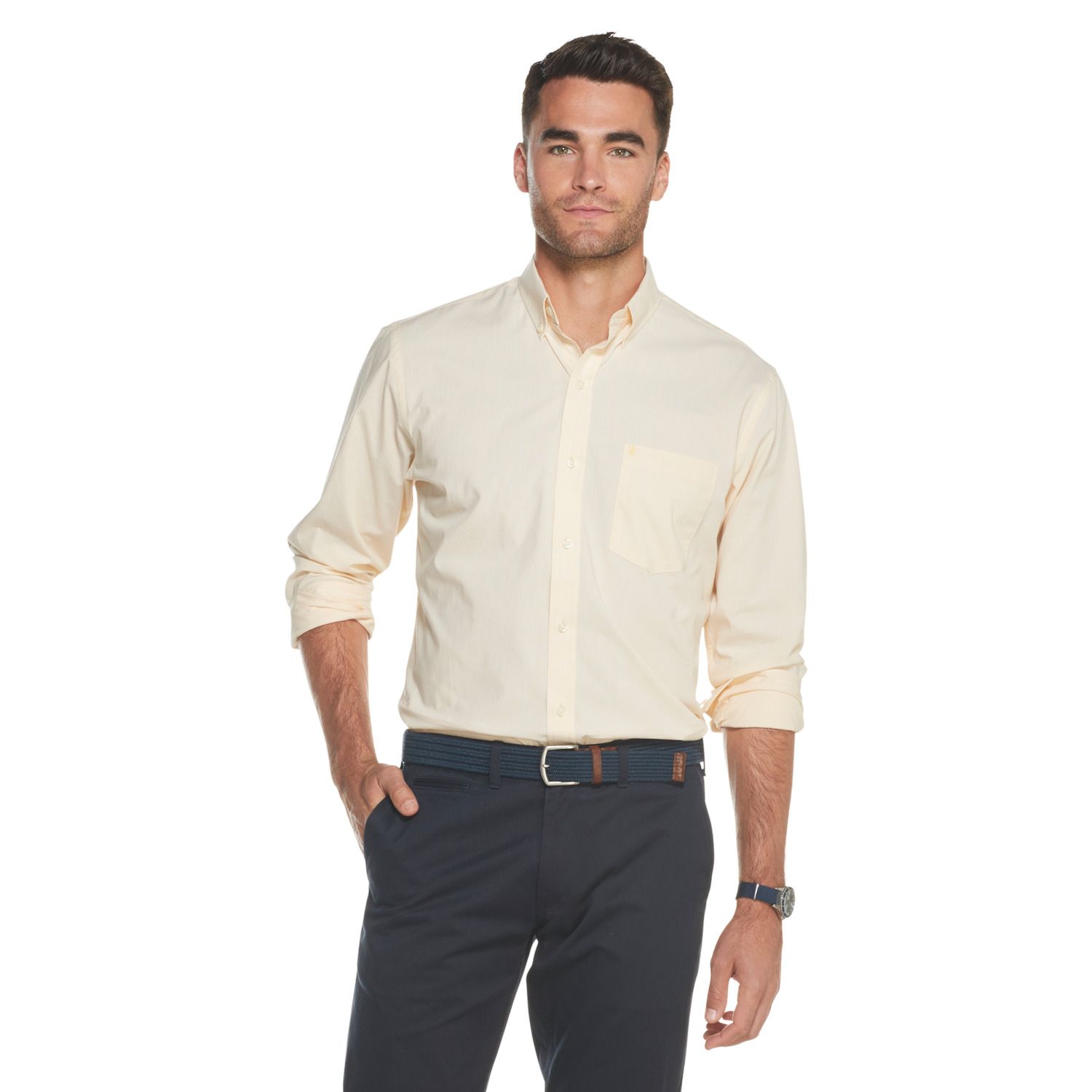 Izod Premium Essential Long Sleeve Button Down Poplin Shirt Camisa