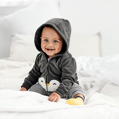 Baby Boy Carter's Fleece Hoodie, Penguin Bodysuit & Striped Pants Set 