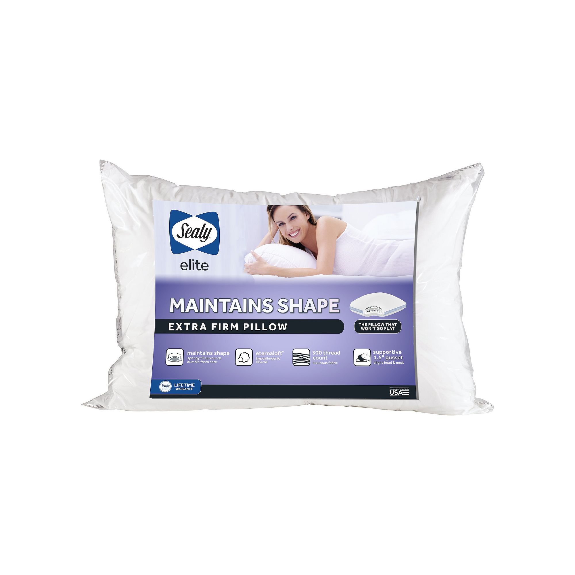 Sealy Elite Maintains Shape Extra Firm Foam Core Support Pillow, White