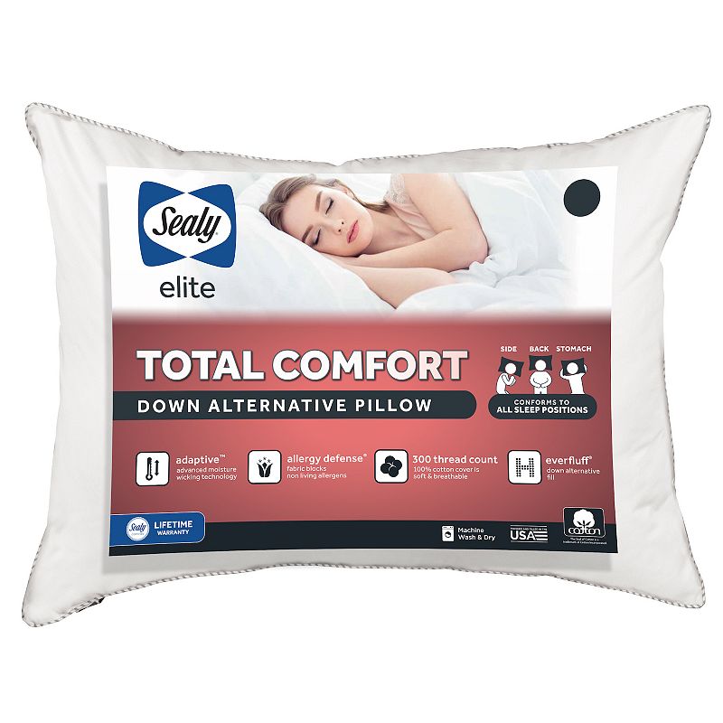 Sealy Elite Total Comfort All Sleep Positions Down Alternative Pillow, Whit
