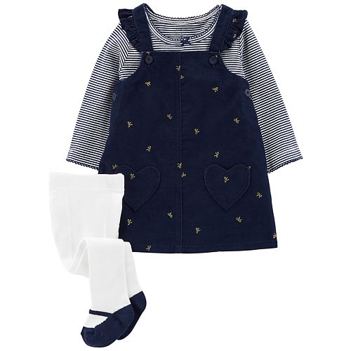 Baby Girl Carter's Corduroy Jumper, Striped Tee & Tights Set