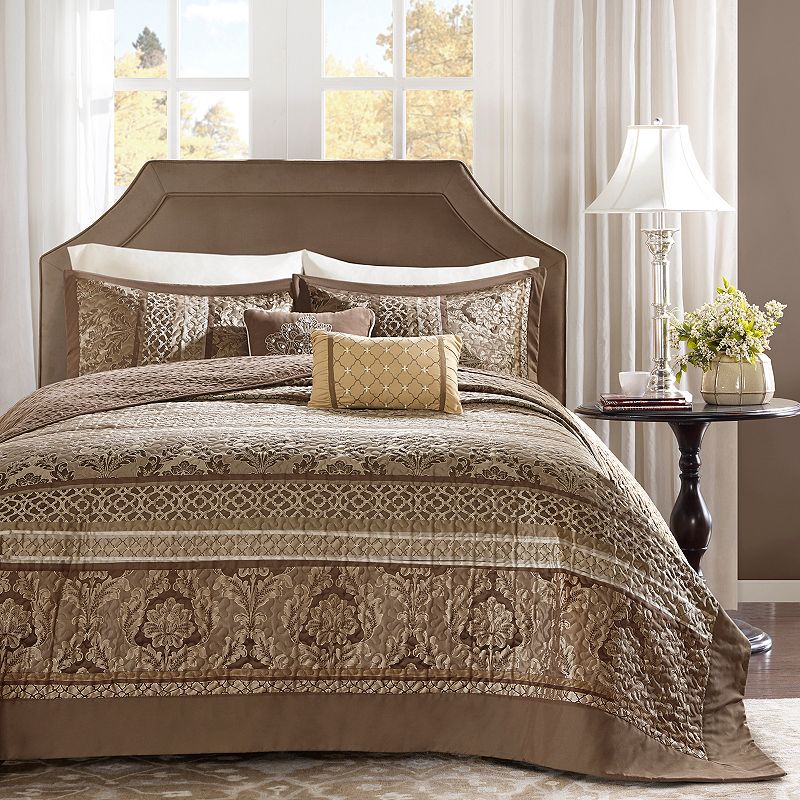 Madison Park Venetian 5-piece Jacquard Bedspread Set with Throw Pillows, Br