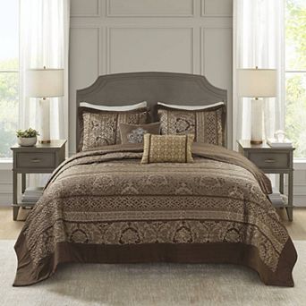 Madison Park Venetian 5 pc Jacquard Bedspread Set with Throw Pillows