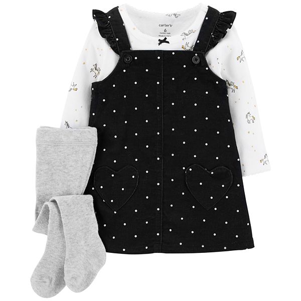 Baby Girl Carter S Polka Dot Corduroy Jumper Unicorn Tee Tights Set