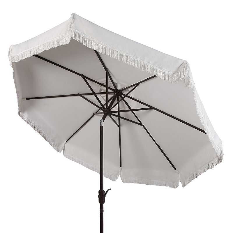 SAFAVIEH Outdoor Collection Milan Fringe 9-Foot Tilt Umbrella White