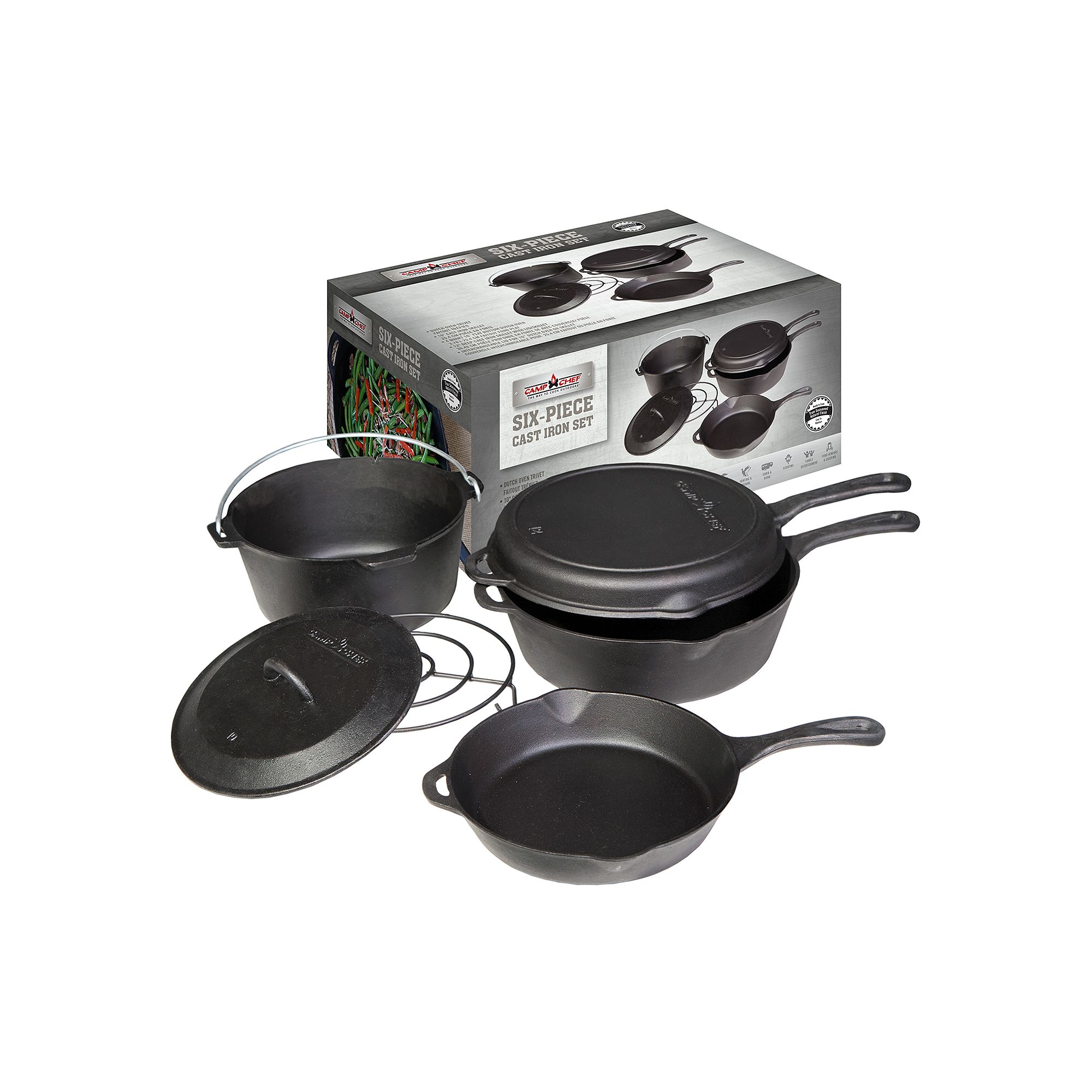 Camp Chef 6-Piece Cast-Iron Cookware Set, Black