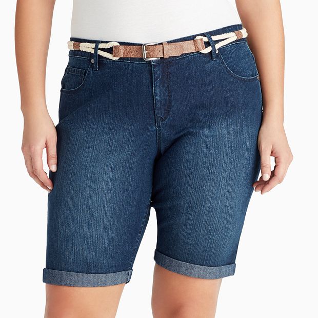 Plus Size Gloria Vanderbilt Joslyn Belted Bermuda Jean Shorts