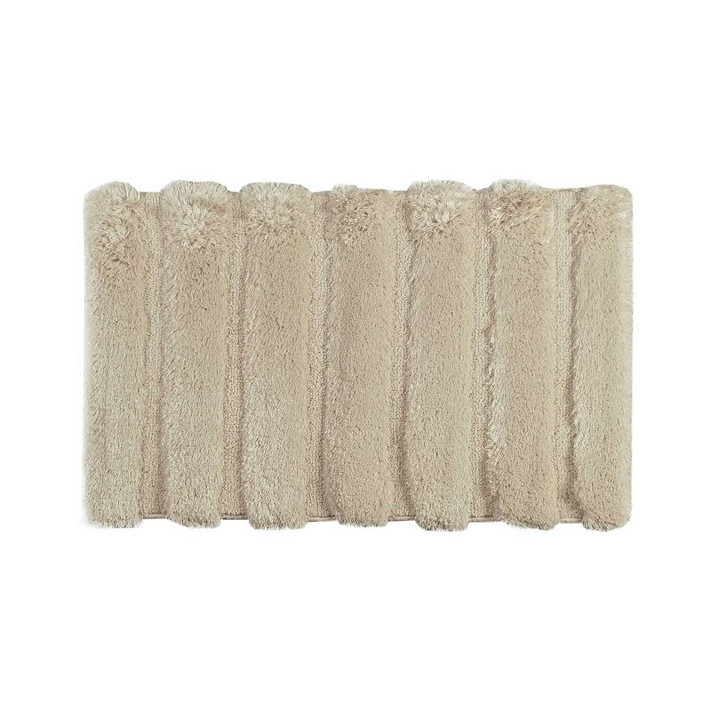 Condition photo showing New/Like New for madison park 17"x24" tufted pearl channel solid bath rug beige: madison : microfiber, machine washable, non-slip backing