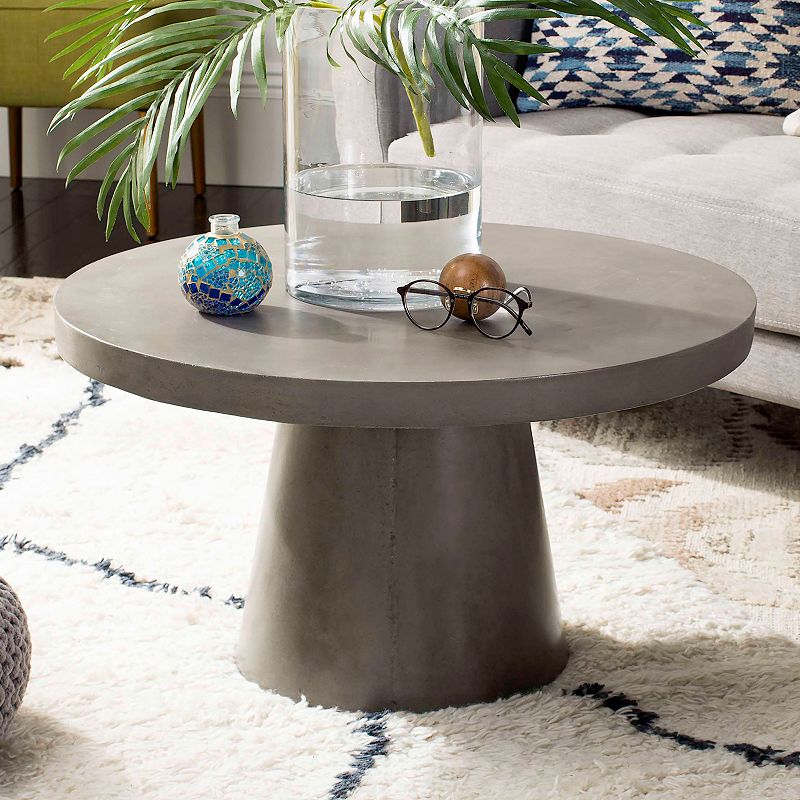 SAFAVIEH Outdoor Collection Delfia Concrete Round Coffee Table Dark Grey