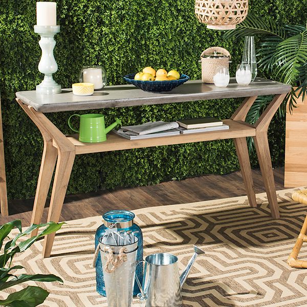 Wood Indoor Outdoor Storage Console Table, Outdoor Accent Tables With Storage