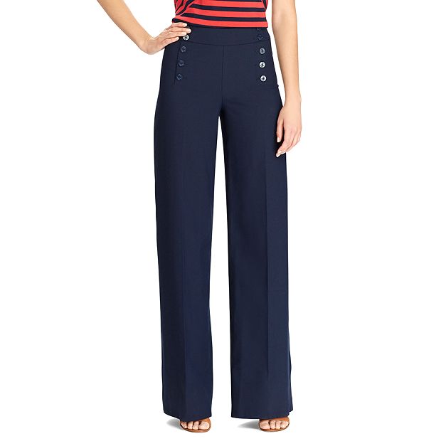 PANTS AHOI WOMEN, Navy Blue Women's Sailor Pants, Long Wide Legs, High  Waist, Sailor Flap With Button Closure, Cotton, Linen,marlene Pants -   Ireland