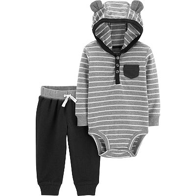 Baby Boy Carters Hooded Striped Bodysuit  Pants Set