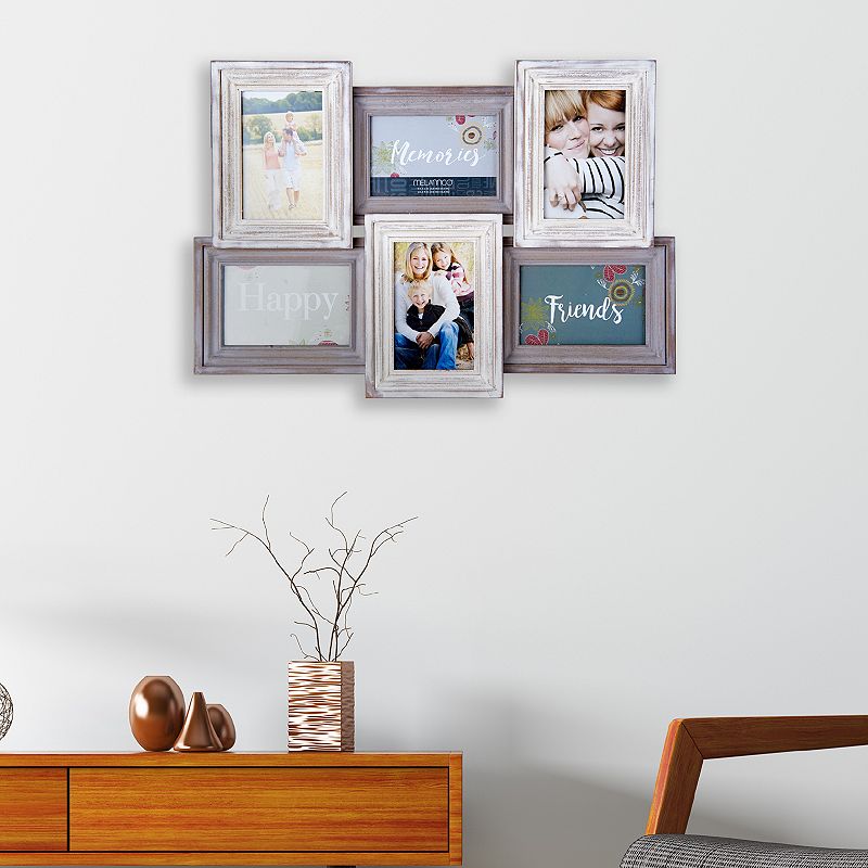 Melannco Distressed 6-Opening 4 x 6 Collage Frame, Multicolor, 6 OPENI